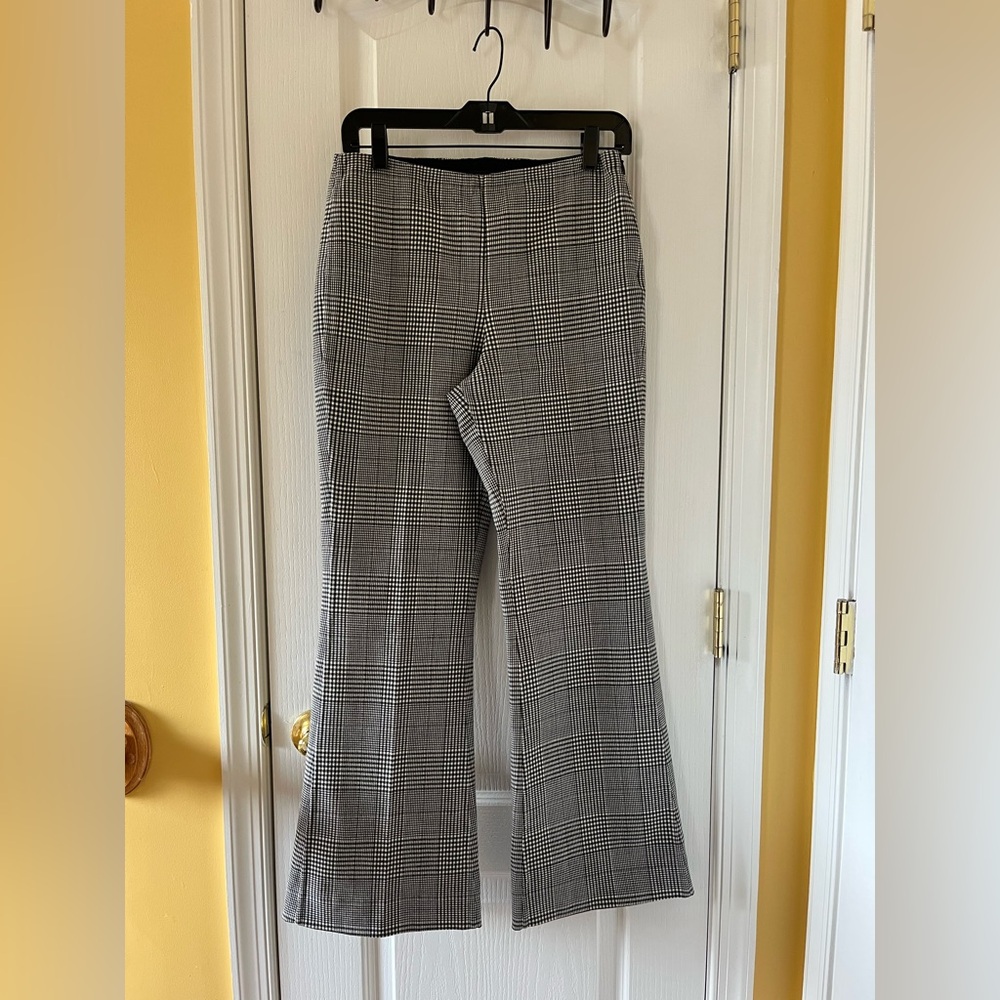 Theory Monochrome Checkered Wide Leg Side Zipper Pants